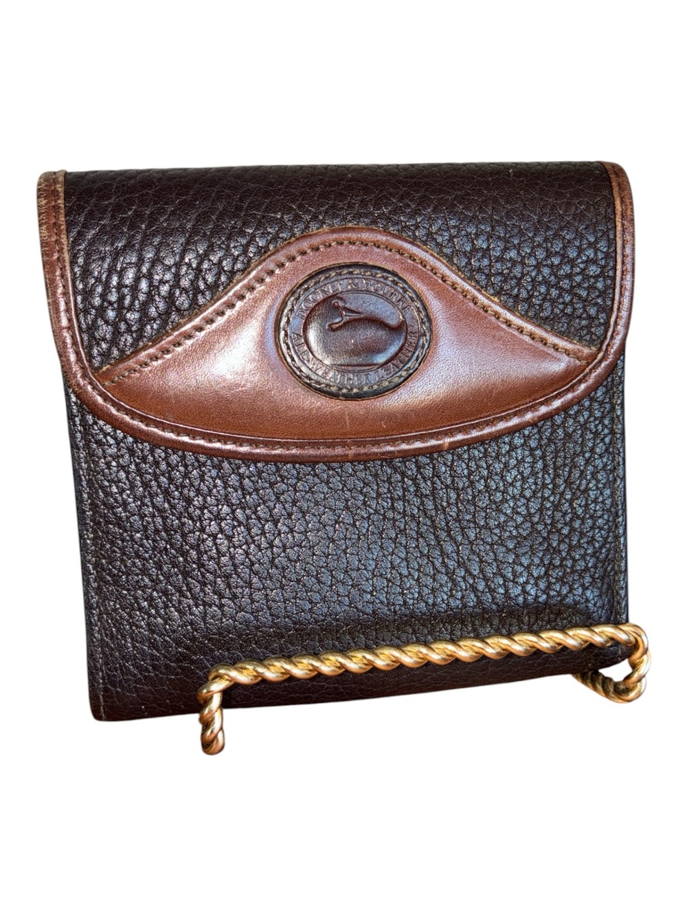 Dooney & Bourke wallet 1  Black Pebbled Leather Wallet with Brown Trim GUC